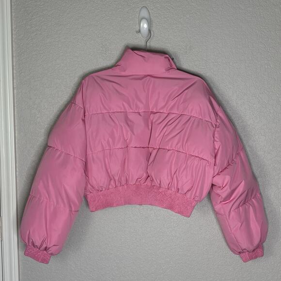 ZARA Size L Pink Cropped Puffer Coat Jacket - Picture 3 of 4